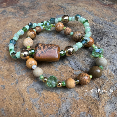 Picture Jasper Duo with Green Crystals