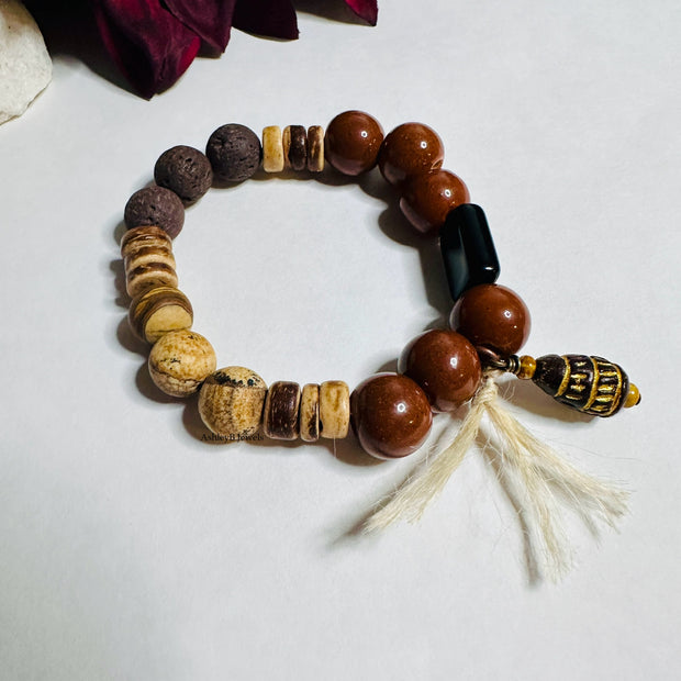 Boho Fringe Bracelet | Clay Beads | Shell Beads | Lava Stones | Fall Bracelet