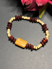 Boho Fall Bracelet - Pick Your Charm | Picture Jasper Rectangle Bead | Wood Saucer Beads | Ox Bone Rondelle Beads