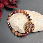 Boho Fall Bracelet - Pick Your Charm | Hand Painted Animal Print Focal | Sunstone Beads | Wood Saucer Beads