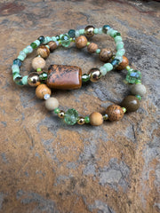 Picture Jasper Duo with Green Crystals