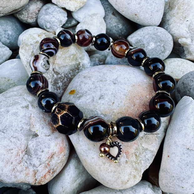 Brown Agate Boho Bracelet | Calming Bracelet | Bold Colors | Gold Spacers | Fall Bracelet