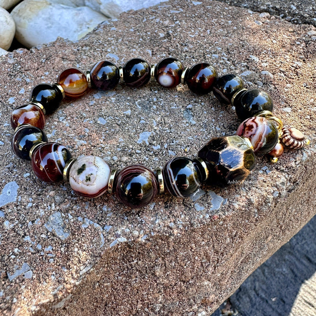 Brown Agate Boho Bracelet | Calming Bracelet | Bold Colors | Gold Spacers | Fall Bracelet