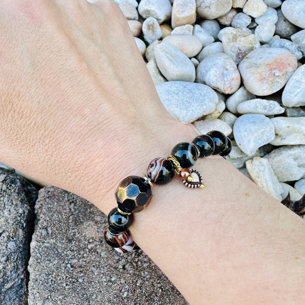 Brown Agate Boho Bracelet | Calming Bracelet | Bold Colors | Gold Spacers | Fall Bracelet