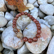 Glitter Goldstone Boho Bracelet | Stretch Bracelet | Red-Brown | Fall Bracelet