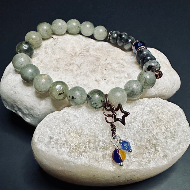 Labradorite Larvikite Star Bracelet | Elastic | Beaded Jewelry