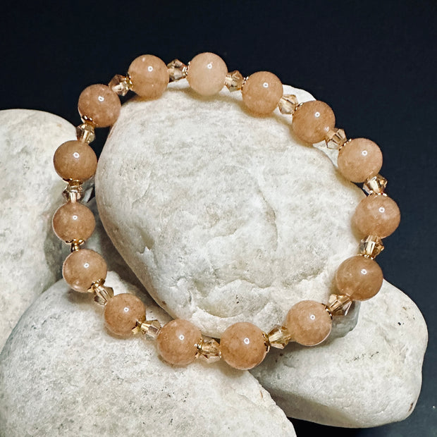 Peach Quartz & Pink Rhodonite Stack | Mermaid Glass | Peach Charm | Bracelet Set | Gifts for Women