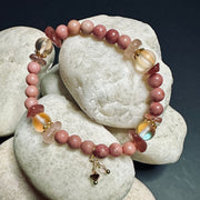 Peach Quartz & Pink Rhodonite Stack | Mermaid Glass | Peach Charm | Bracelet Set | Gifts for Women