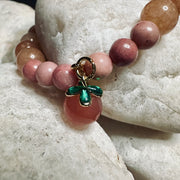 Peach Quartz & Pink Rhodonite Stack | Mermaid Glass | Peach Charm | Bracelet Set | Gifts for Women