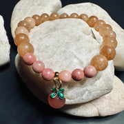 Peach Quartz & Pink Rhodonite Stack | Mermaid Glass | Peach Charm | Bracelet Set | Gifts for Women