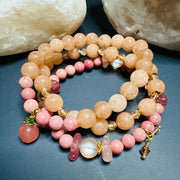 Peach Quartz & Pink Rhodonite Stack | Mermaid Glass | Peach Charm | Bracelet Set | Gifts for Women