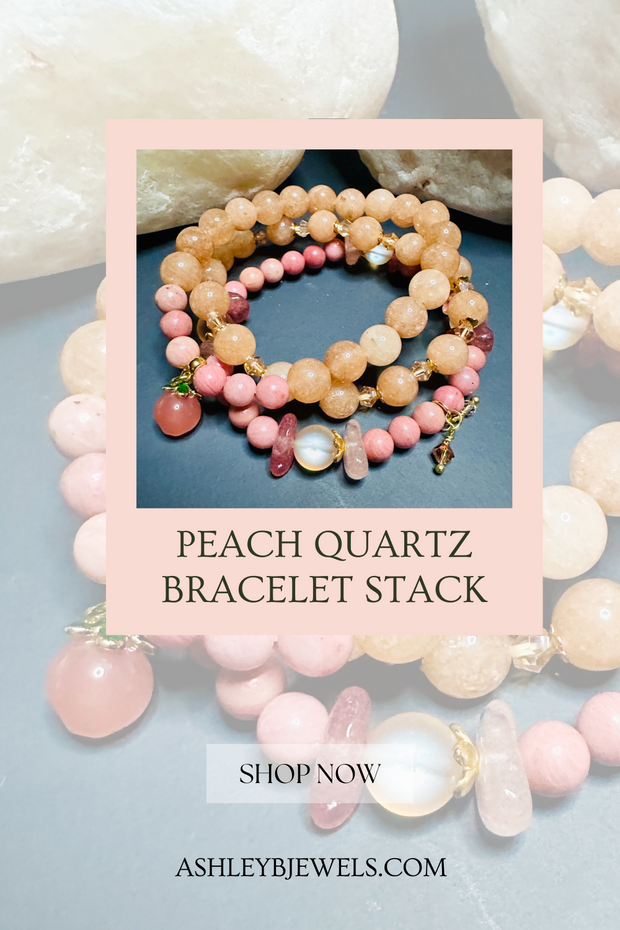 Peach Quartz & Pink Rhodonite Stack | Mermaid Glass | Peach Charm | Bracelet Set | Gifts for Women