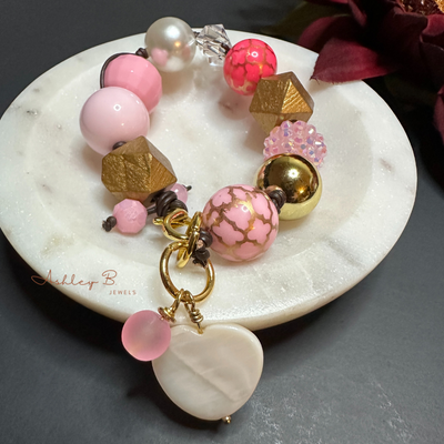 Pink October Chunky Bracelet | Hand-tied | Leather Corded Bracelet | Breast Cancer Awareness | Heart Charm