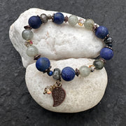 September Sky | Leaf Charm Elastic Bracelet | Blue Lapis