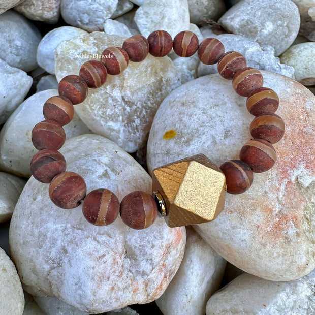 Ancient Agate Boho Stretch Bracelet | Stones of Protection | Tibetan Dzi | Matte Finish