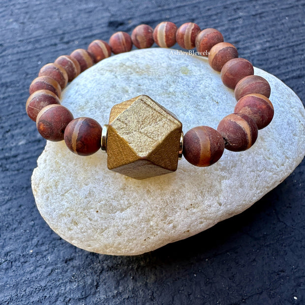 Ancient Agate Boho Stretch Bracelet | Stones of Protection | Tibetan Dzi | Matte Finish